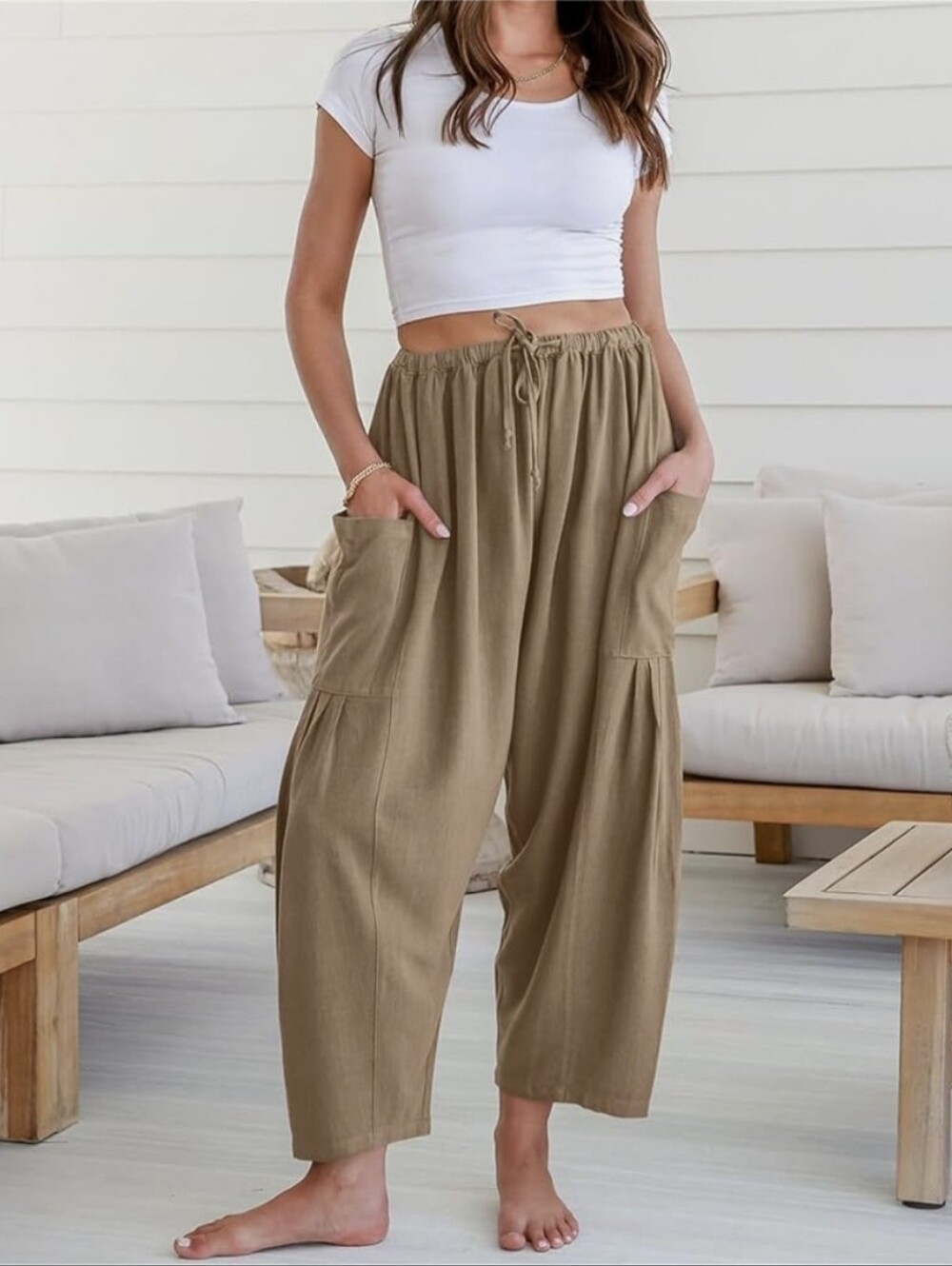 Tarse Linen Blend  Pull On Drawstring Pant Sz L